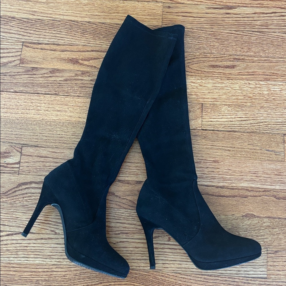 Authentic Stuart Weitzman Wanessa 95 Black Heeled Boots Sz 6.5 EXC COND